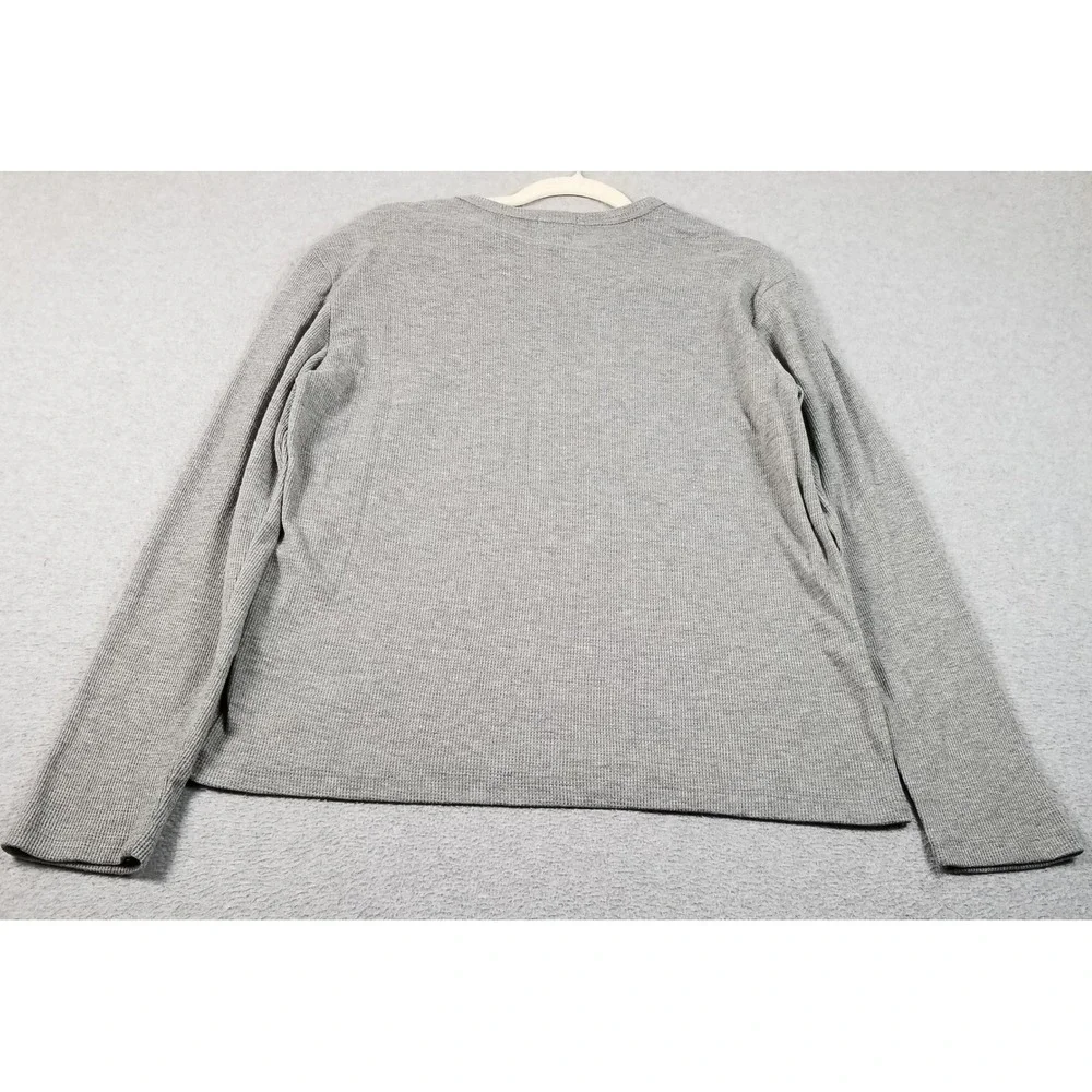 Geoffrey Beene Thermal Shirt Men Medium Gray Waffle Knit Long Sleeve See Through